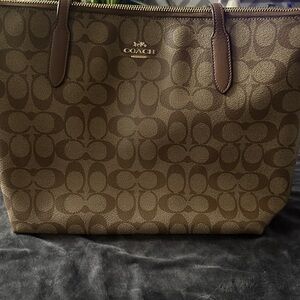 Coach Brown Signature Canvas Tote